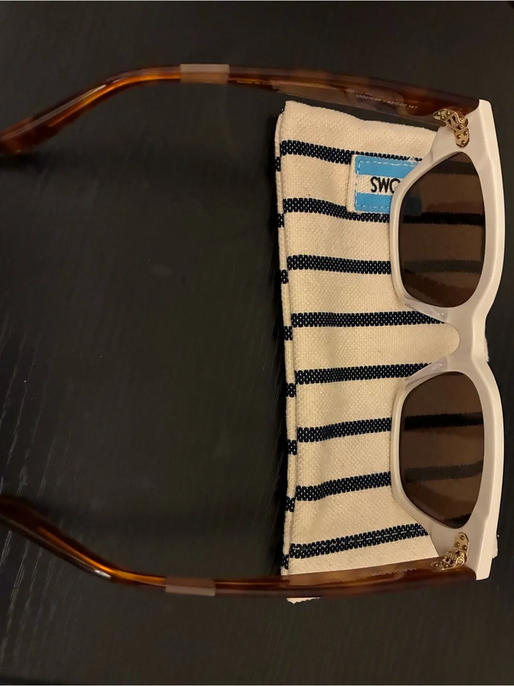 NWOT TOMS Women's Cream and Brown Sunglasses with Striped Pouch